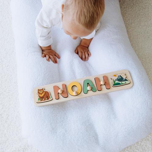 Woodland Theme Name Puzzle 1st Birthday and Christmas Gift Bear & Mountain Nursery