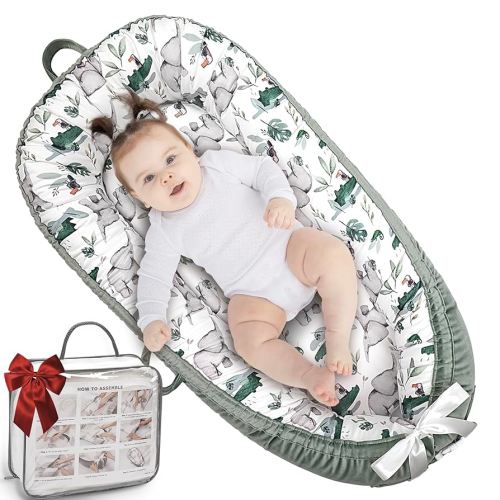 Baby Lounger, Ultra Breathable Soft Cotton Perfect for Tummy Time, Portable & Adjustable Infant Floor Seat for Traveling | Newborn Shower Gift- Rabbit