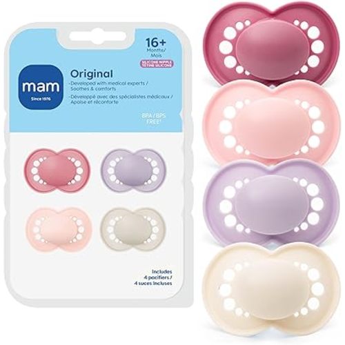 MAM Original Baby Pacifier 16+ Mths, Skin Soft Silicone Nipple, 4 Pack