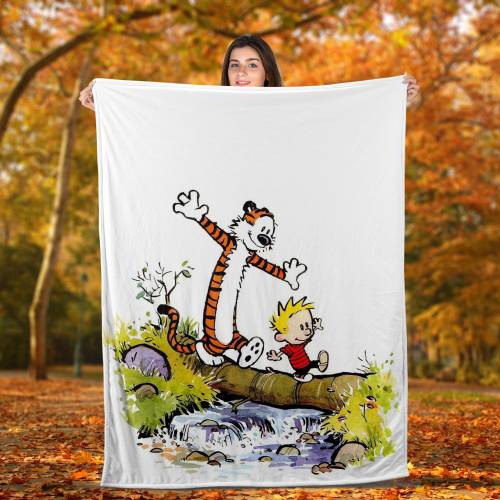 Calvin Book Hobbes Funny Fleece Blanket, Cute Comic Blanket, Cal.vin Hobbes Cartoon Blanket, Gift for Kid, Teen, Baby, Him, Her, Book Lovers