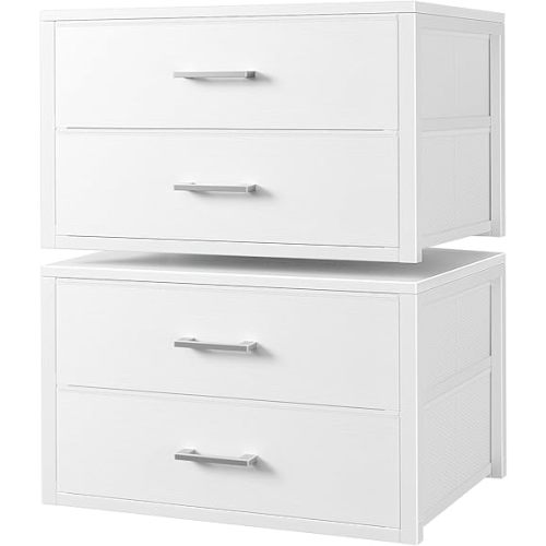 BOLUO Stackable Storage Drawers Closet Organizers and Storage Fabric White 2 Drawer Dresser for Bedroom 2 Packs Modern