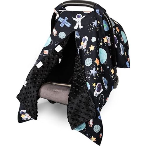 Baby Car Seat Cover, Windproof Carseat Cover for Infant Girls, Infant Warm Carseat Canopy with Double Layer Fabric for Winter, Compatible with Most Baby Car Seat, Black Space
