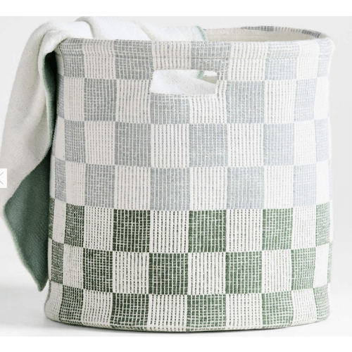 Hopscotch Mist Blue and Pine Green Checkerboard Large Floor Storage Bin