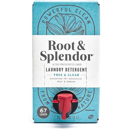 Root & Splendor Ultra Concentrated All Natural Laundry Detergent Liquid - Plant Based, Enzymatic Laundry Soap, Free & Clear Unscented, 1 Liter, 67 Loads
