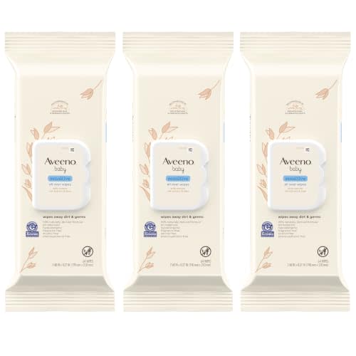 Aveeno Baby Sensitive All Over Wipes, Fragrance Free, 64 ct (Pack of 3) | Face & Body Baby Wipes, Aloe & Natural Oat Extract, pH-Balanced, Hypoallergenic, Alcohol Free
