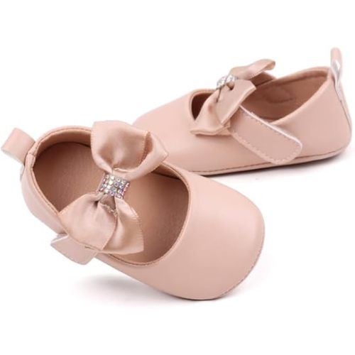 HsdsBebe Infant Baby Girls Mary Jane Flats Bow Non-Slip Soft Sole Princess Toddler First Walkers Sneaker Wedding Dress Shoes