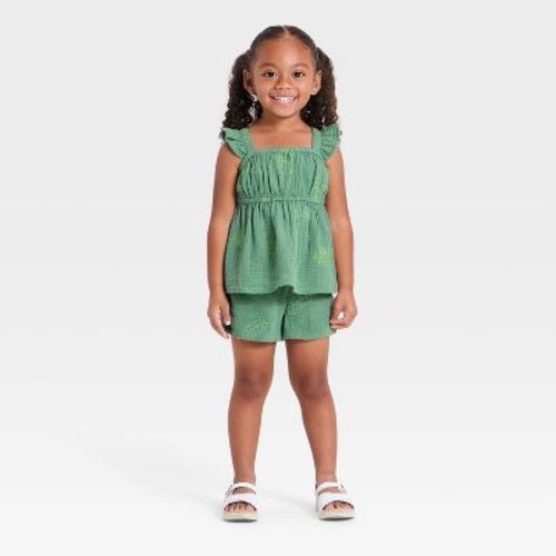 Baby Girls' 2pc Embroidered Woven Tank Top and Shorts Set - Cat & Jack™ Green 18M
