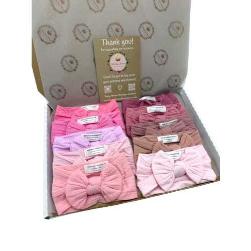 Pinks Bundle of 10 Smaller Bow Cable Knit Headbands - Suitable From Newborn