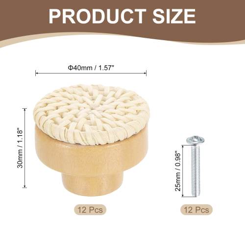 12 Pack Rattan Dresser Knobs Round Woven Drawer Knob with Screws