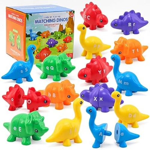 26Pcs Matching Letters Fine Motor Toy, Alphabet Match Game Educational Toys for Toddlers 1-3 Dinosaur Alphabet Learning Toy for Toddler Age 1, 2, 3 Montessori Preschool Educational Toy(New Model)
