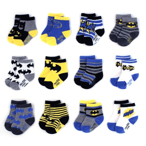 DC Comics Batman Baby Socks for Boys 0-6 months, 6-12 Months, and 12-24 Months, 12 Pack