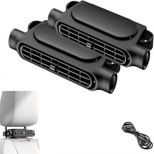 2 Pack Car Headrest Fans - Portable Three-Speed Cooling Fan for Back Seats, Plug-In Rear Seat Ventilation