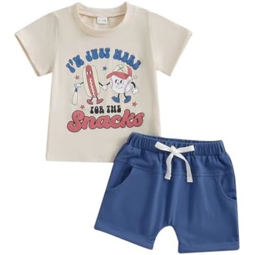 Toddler Baby Boy Baseball Outfit Letters Short Sleeve T-shirt Top Elastic Waist Shorts Set Summer Clothes 2Pcs