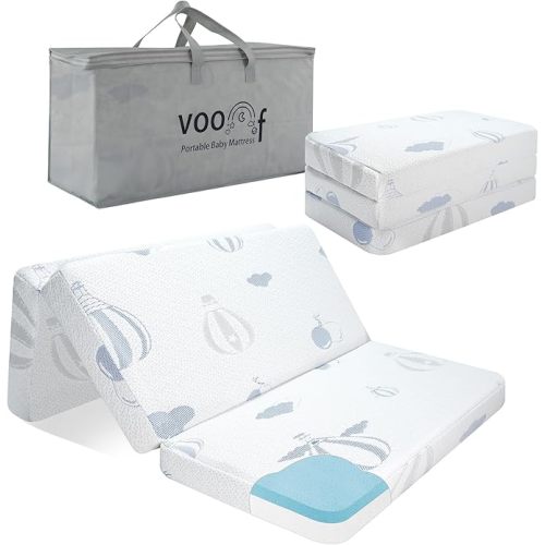voomf Pack and Play Mattress Trifold, 38"x26" Memory Foam Dual-Sided Pack N Play Mattresses for Baby Toddler, Soft Baby Crib Mattress for Pack N Play with Machine Washable Cover Balloon Pattern