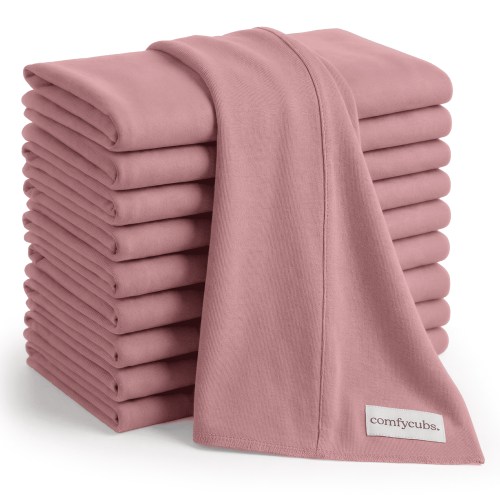 Comfy Cubs 100% Cotton Absorbent Burp Cloths - Large, 10 Pack (Mauve)