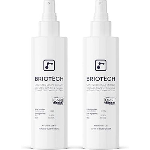 BRIOTECH Sanitizer Disinfectant Hypochlorous Spray, Kill 99.99% of Viruses & Bacteria, Control Mold, Eliminate Odor, Gentle for Nursery & Play Rooms, Food Contact Surface Sanitizer, 8 fl oz (2 Pack)
