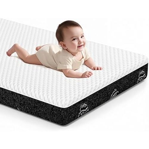 Crib Mattress, Dual-Sided Comfort Baby and Toddler Bed Mattress with Cool Gel Memory Foam, Triple-Layer Breathable Premium Baby Mattress for Infant and Toddler with Removable Outer Cover -White&Black