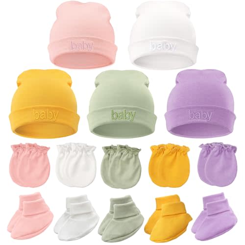 BQUBO Newborn Baby Hat Mittens Socks Set Infant Cotton Beanie Gloves Thick Warm Socks for 0-6 Months Boys Girls
