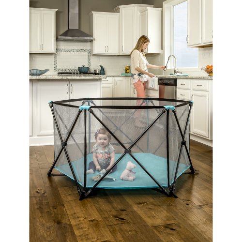 Regalo My Play® Portable Playard Indoor and Outdoor with Carry Case and Washable, Aqua, 6-Panel