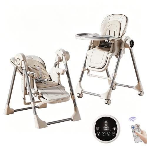 Sunny Babe Electric Baby High Chair Convertible Dining Chair Baby Swing with Remote Control,Unisex,WHITE