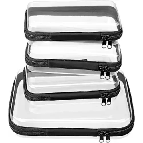 4 pcs Clear Zipper Pouches,Hard Shell Zipper Case, Toiletry Bag for Travel | CLear Diaper Bag, Toiletry Pouch, Travel Organizer, Cosmetic Bag,Toy Storage Bins (M+3S)(Black)