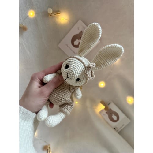 Handmade Knitted Bunny Toy: Organic Cotton, Movable Limbs