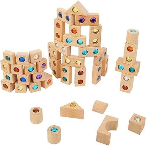 Excellerations Wooden Gem Blocks - Set of 50 with Tray