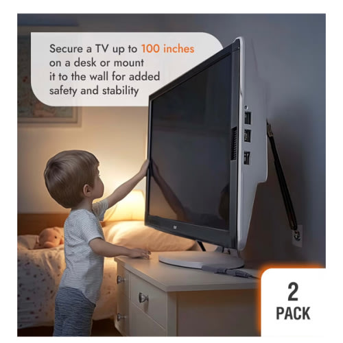 TV Safety Straps - Anti-Tip Furniture Straps for Baby Proofing - Adhesive Non Drill TV Straps Safety for Flat Screen - Adjustable Earthquake Straps - Wall Furniture Anchors for Baby Proofing