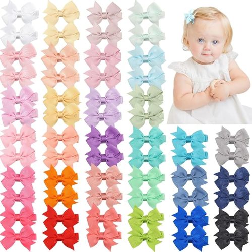 CÉLLOT Hair Clips for Baby Girls - 60 Tiny 2" Fully Covered Bows Barrettes for Infants and Toddlers