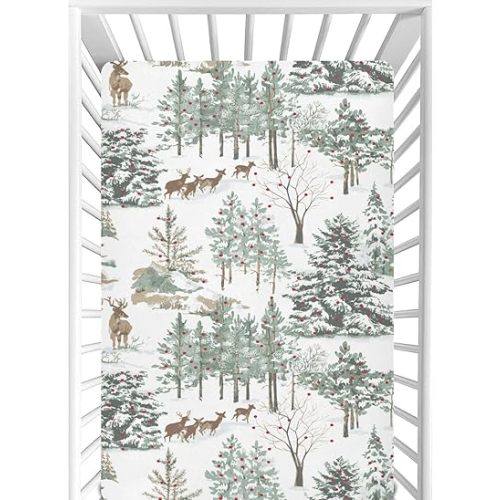 CaTaKu Winter Forest Deers Crib Sheets for Girls Boys,Baby Crib Fitted Sheets for Mini Crib and Toddler Mattress, Soft Baby Nursery Bed Sheets Neutral 28"x 52"