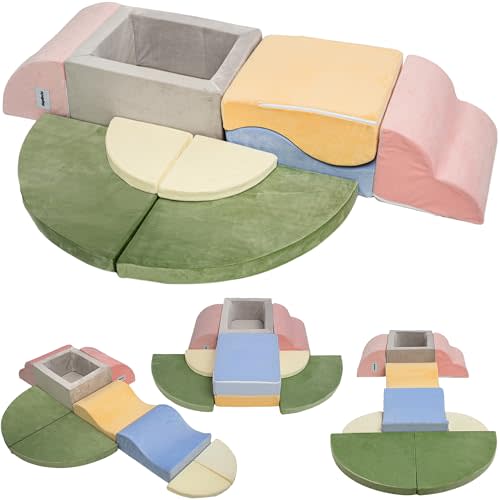 Foam Climbing Blocks with Ball Pit for Toddler, 9-Piece Soft Toddlers Climbing Toy Indoor for Kids Crawling, Soft Play Set Playground