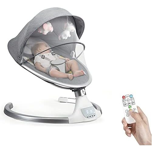 HONEY JOY Baby Swings for Infants, Remote Control Baby Rocker w/5-Point Harness, Natural Sway in 7 Speeds, Canopy w/Netting, Music&Hanging Toys, LED Touch Panel, Cradling Portable Swing for Infants