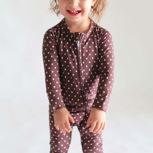 Infant Romper in Brown & Pink Polka Dot