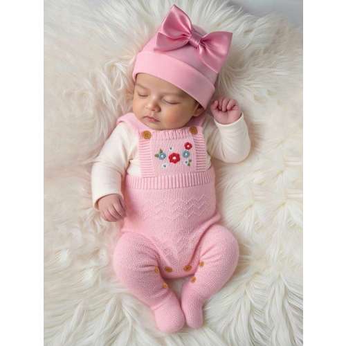 SHEIN Newborn Baby Girl Pink Sweater Romper, Suspender Style With Embroidered Socks Design, Fashionable & Elegant Bodysuit Newborn Baby Girl Jumpsuit Baby Girl Knitted Outfits Baby Knit Jumpsuit Baby Girl Overalls Baby Sweater Romper Baby Knitted Outfits 