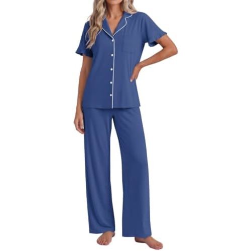 Ekouaer Pajamas for Women Set Button Up Soft Pjs Short Sleeve Lounge Sets