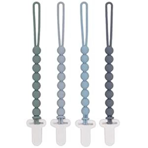 4-Pack Silicone Pacifier Clips with One-Piece Beads for Baby Boys and Girls - Flexible and Rust-Free Holders for Teething Relief and Baby Essentials, Safe for Newborns (Grey)