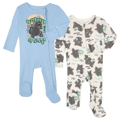 Godzilla Baby 2 Pack Sleep N' Plays 2-Way Zip Newborn to Infant Sizes (Newborn - 24 Months)