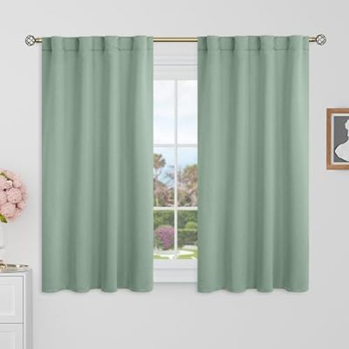 BGment Sage Green Short Blackout Curtains for Bathroom Window, 2 Panels
