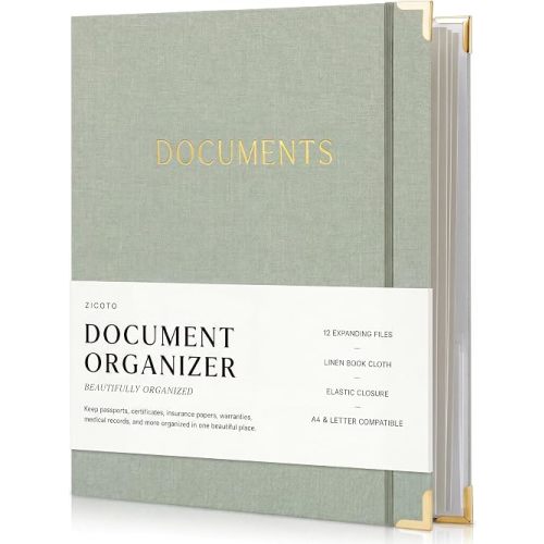 Important Document Organizer Set with Folders - Complete Linen Ring Binder