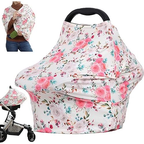 Nursing Cover Car Seat covers for Babies, Multi-use Stroller Carseat Canopy, Breastfeeding Covers, Boys and Girls Shower Gifts
