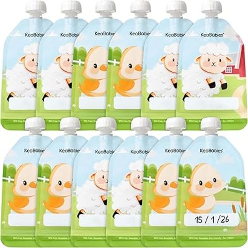 12-Pack Reusable Baby Food Pouches Refillable, 5oz, BPA-Free (Lil Barn)