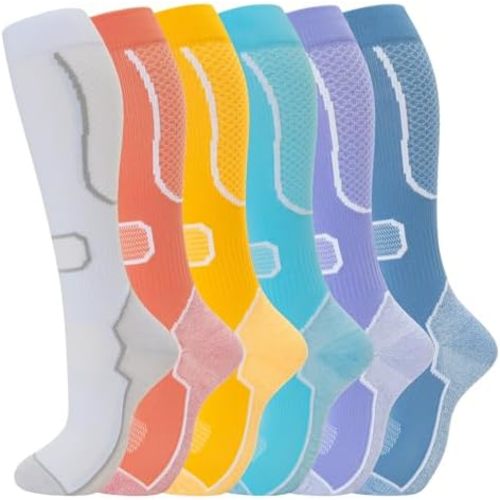 fenglaoda 6 Pairs Compression Socks for Women & Men Knee High Cute Circulation Socks for Nurse Pregnant Travel Athletic