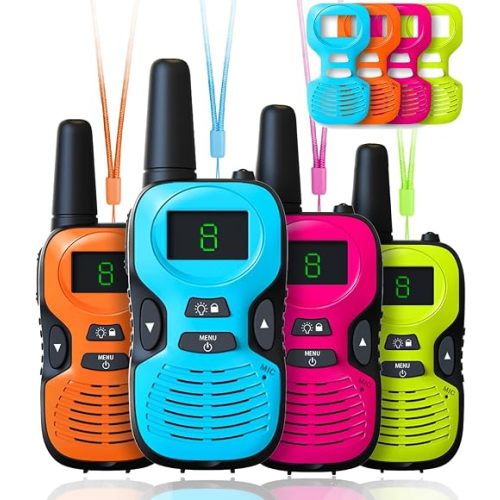 Walkie Talkies for Kids Long Range - 4 Pack Kid Walkie Talkies with Replaceable Shell Backlit LCD Flashlight 3 Miles Range - Gifts and Toys for 5-7 Year Old Boys and Girls