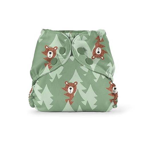 Esembly Cloth Diaper Cover - Reusable Swim Diaper, Waterproof, Breathable - Adjustable Outer Layer Over Absorbent Inner for Blowout Protection - Peek-a-Bear, Size 1 (7-17lbs)