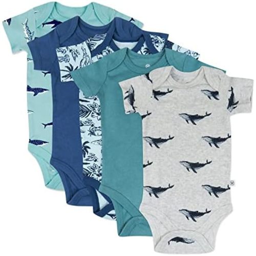 HonestBaby 5-pack Short Sleeve Bodysuits One-piece 100% Organic Cotton for Infant Baby Boys