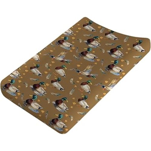 Vintage Duck Hunting Baby Changing Pad Cover for Boy Girl 32''x16'' Mallard Ducks Feathers Fitted Diaper Changing Table Sheets Wild Bird Animal Comfort Soft Breathable Baby Changing Table Mats