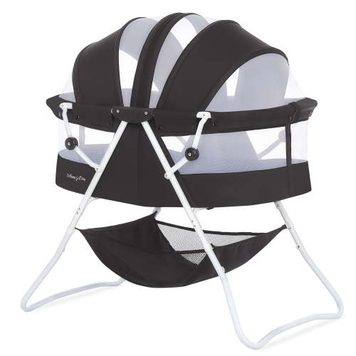 Dream On Me Karley Bassinet in Black, Quick Fold and Easy to Carry, Large Storage Basket