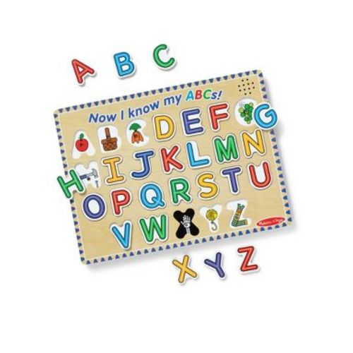 Melissa & Doug Wooden Alphabet Sound Puzzle - Wooden Puzzle With Light-Activated Sound Effects - 26pc: Fine Motor Skills, Peg Puzzle