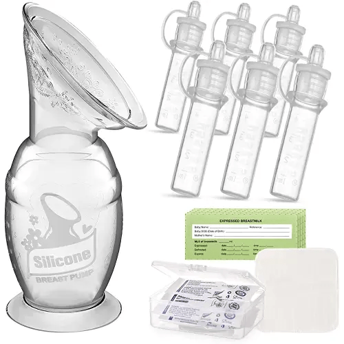 haakaa Manual Breast Pump 5oz/150ml & Silicone Colostrum Collector Kit Ready-to-Use Pack (0.1oz/4ml, 6pcs)