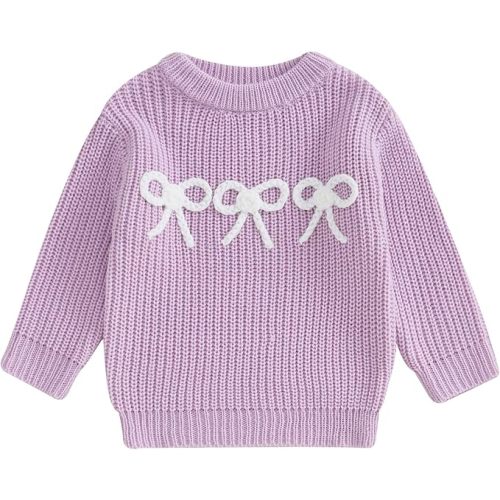 Infant Newborn Baby Girl Cute Long Sleeve Bow Embroidery Chunky Knitted Sweater Toddler Fall Winter Outfits